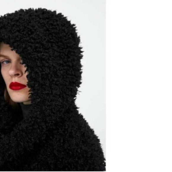 Zara black boho shaggy hooded goth jacket M - Picture 4 of 8